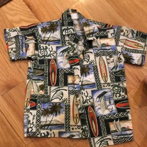 Boys size 5 Hawaiian shirt with surf boards